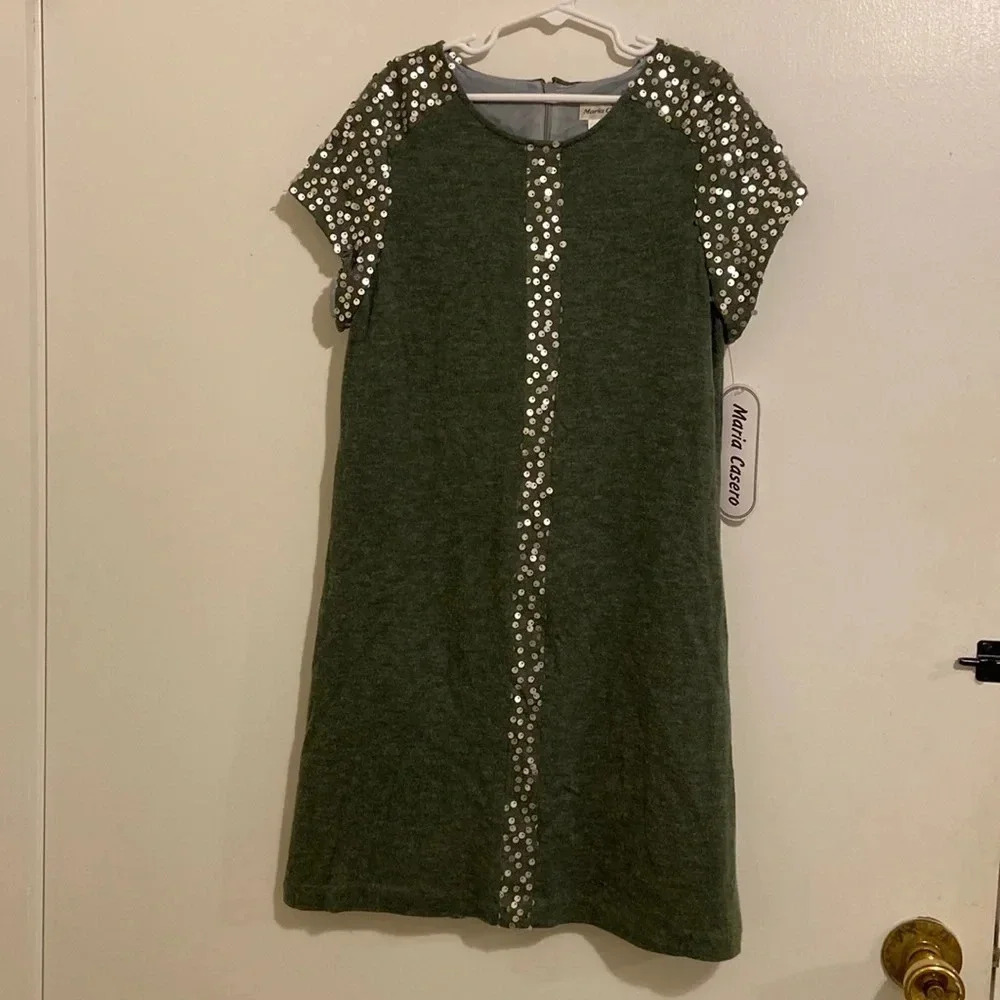 NWT Maria Casero girls dress size 16, gray with sequins